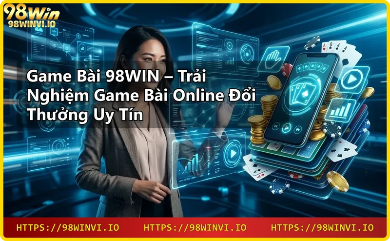 98WIN – nhà cái game bài uy tín, hình ảnh sảnh casino sang trọng với logo nổi bật