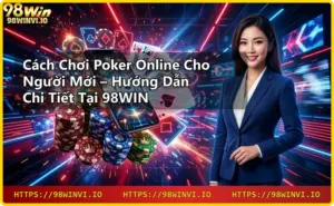 Ba biến thể poker Texas Hold'em, Omaha và 7 Card Stud được bày trên bàn tối với chip vàng và ánh sáng neon