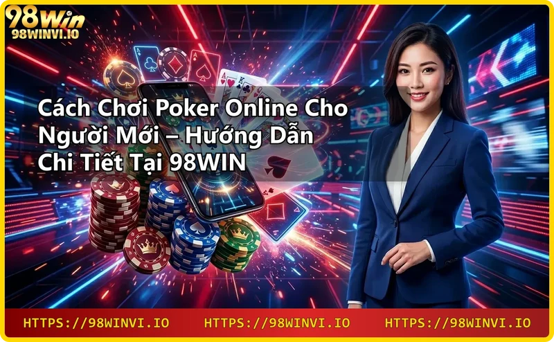 Ba biến thể poker Texas Hold'em, Omaha và 7 Card Stud được bày trên bàn tối với chip vàng và ánh sáng neon