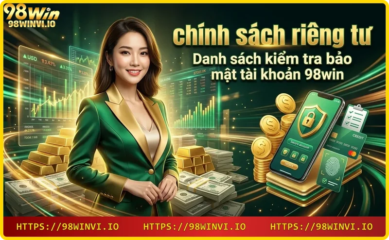 Danh sách kiểm tra bảo mật tài khoản 98win với các biểu tượng mật khẩu và xác thực