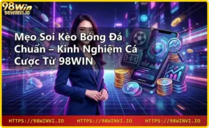 Điện thoại thông minh hiển thị giao diện cá cược 98WIN với các biểu tượng thể thao và casino
