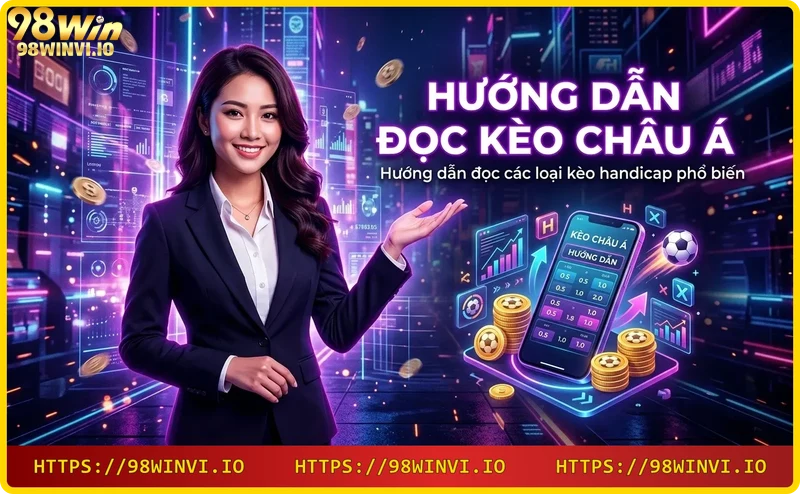 Năm thẻ trong suốt hiển thị các mức kèo handicap 0, 0.25, 0.5, 0.75, 1 với biểu tượng bóng đá và mũi tên thắng thua.