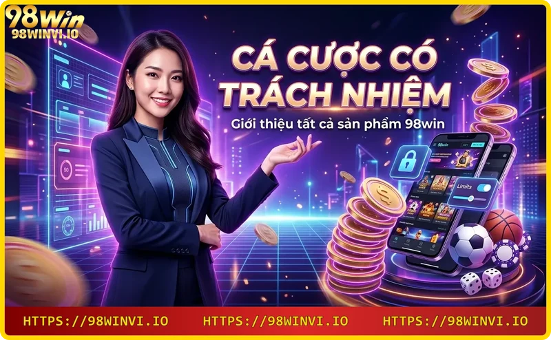 Sáu biểu tượng sản phẩm giải trí của 98WIN: thể thao, casino, xổ số, game bài, bắn cá, đá gà